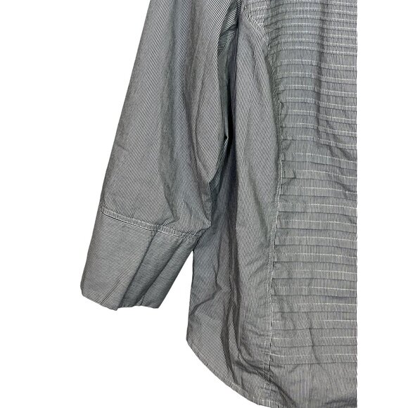Larry Levine Plus Size 3X Gray Black Striped Button Down Blouse Career Workwear - Picture 5 of 11